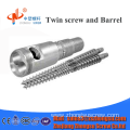 Conical twin screw barrel for pipe/profile directly